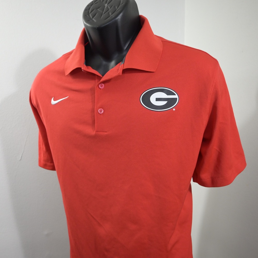 Nike Georgia Bulldogs Golf Polo Mens Large Red NCAA Dri-Fit Short Sleeve Logo